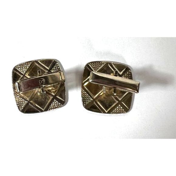 Gold Tone Quilted Cufflinks, Vintage Retro Mid Century Cuff Links - Picture 5 of 6